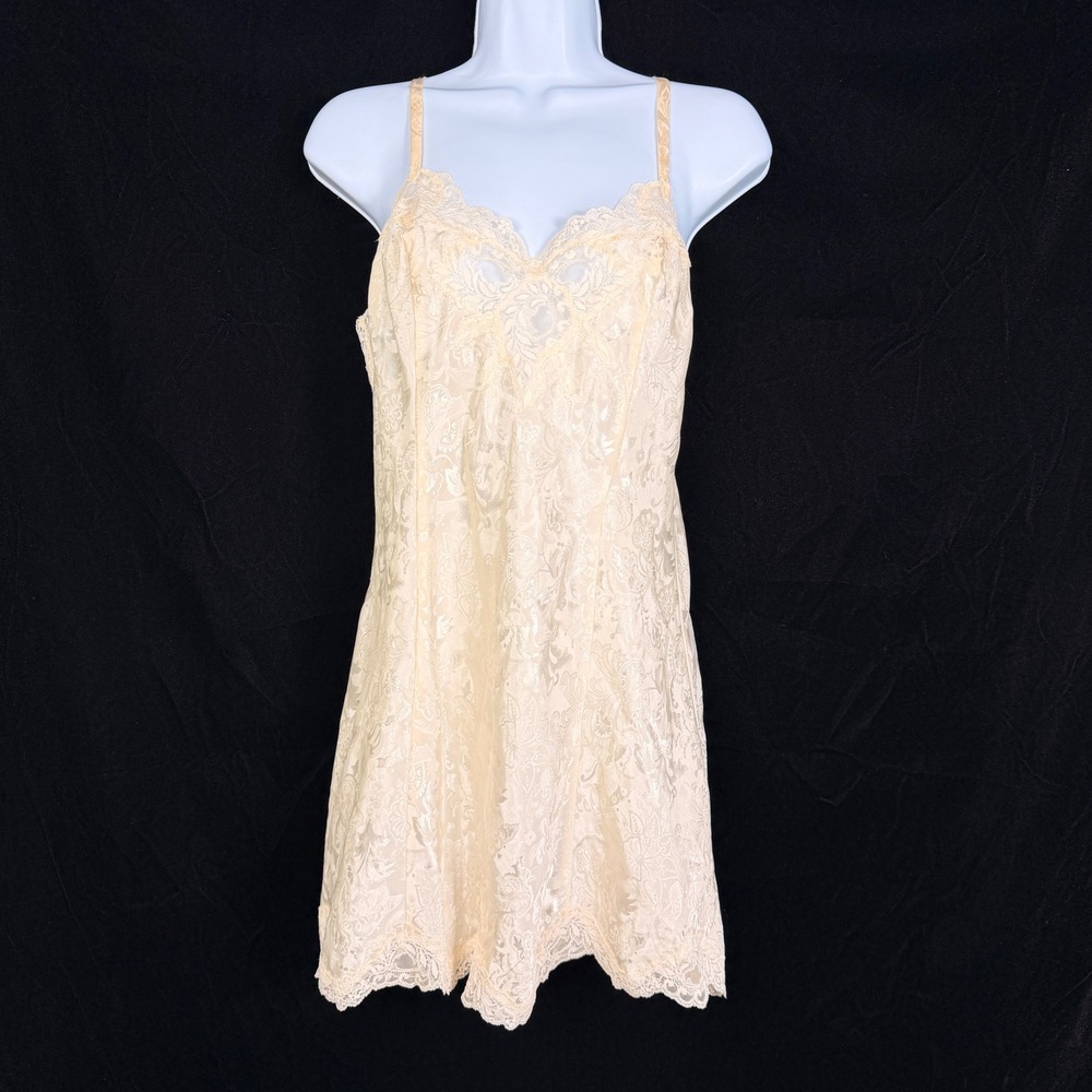 Victoria's Secret Gold Label Cream Floral Jacquard Lace Trim Slip Dress Size M